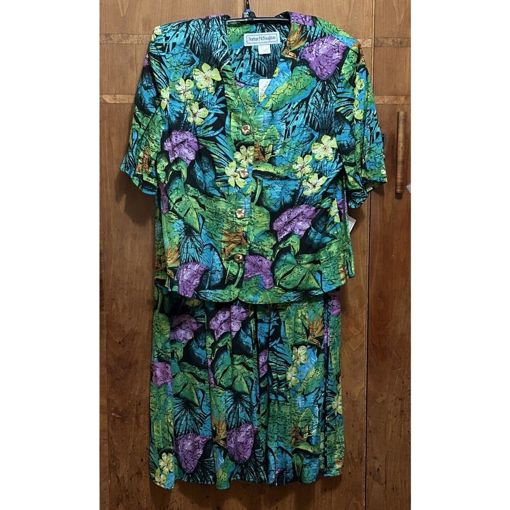Vintage NOS 80’s Norton McNaughton Cropped Blouse/Midi Skirt Set Floral Sz 12